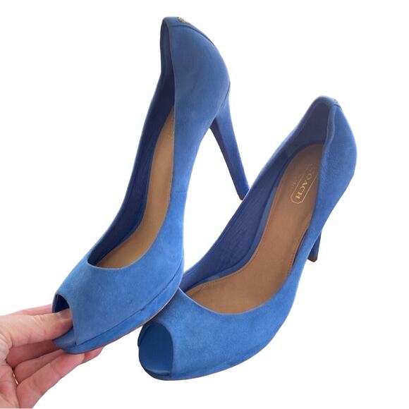 Coach Vibrant Blue Suede Heels - Picture 7 of 10